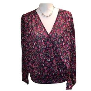 Lucky Brand Burgundy Ditsy Printed Sawyer Top